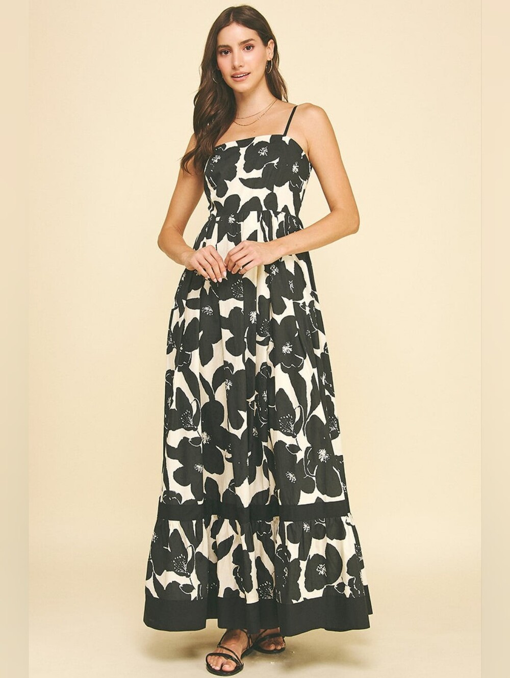 NWT Floral Tiered Black Maxi Dress S/M/L - Picture 2 of 5